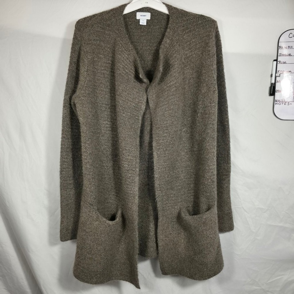 Old Navy Cardigan Womens Small Mushroom Brown Excellent Garter Stitch Open Front